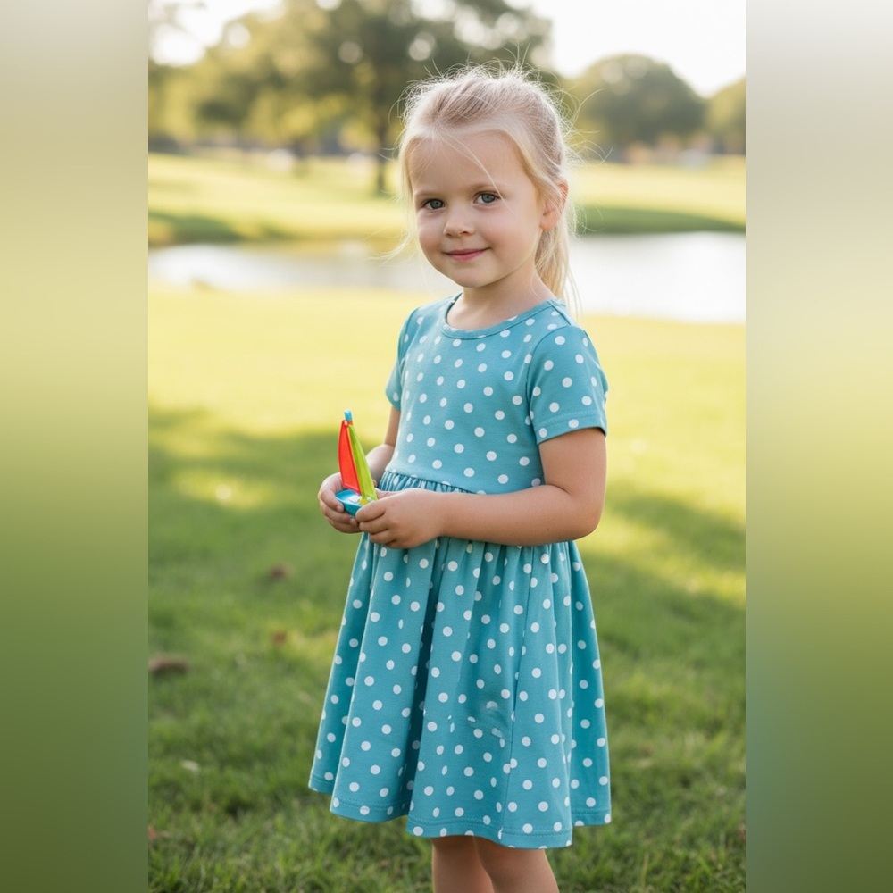 Adorable Teal Polka Dot Kids Dress